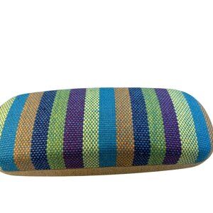 LBI Womens Eye Glass Case Striped Blue Multi Cleaning Cloth New